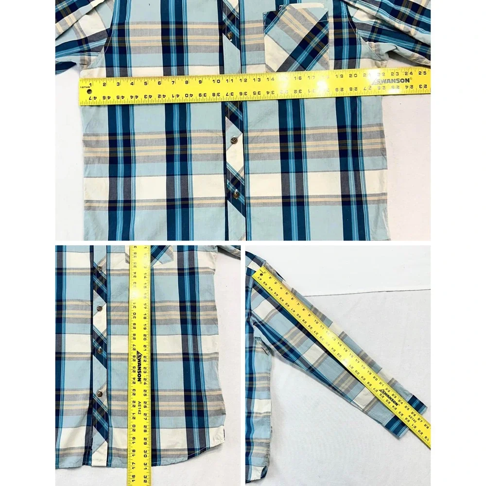 Western Snap Button Plaid Shirt The North Face Blue Mens‎ Medium